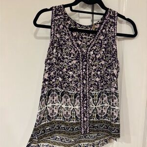Rebecca Taylor Purple and Cream Floral Tank Top